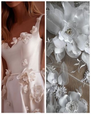 Jak využít krajku s velkými květy? Přidej ji jako výrazný detail na jednoduché svatební šaty – velké květy krásně vyniknou...